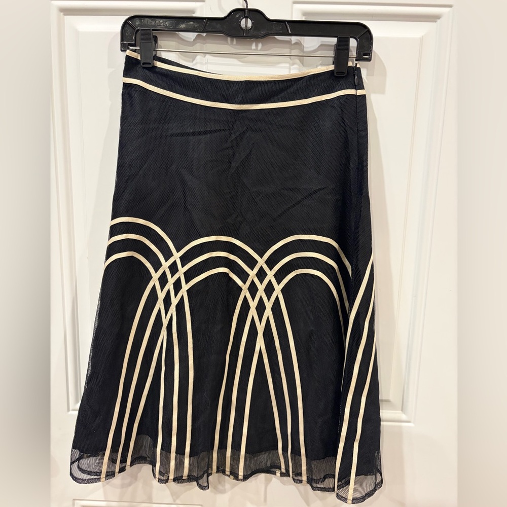 LOFT Black and Cream A-Line Skirt 0001